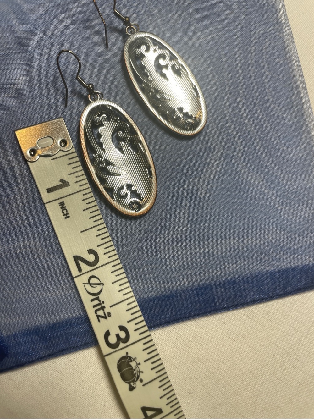 Gold Filigree Oval Drop Earrings - Elegant Women’s Jewelry - Picture 2 of 3